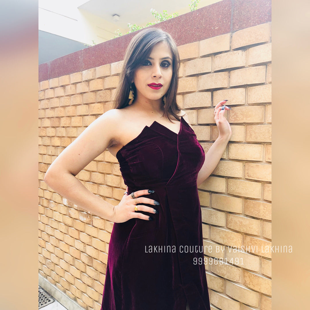 Wine Velvet Tube Dress