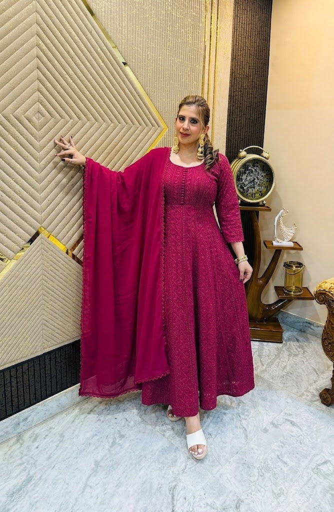 Wine Chikankari Anarkali