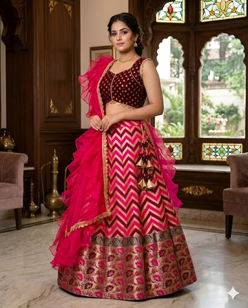 Banarasi Pink Wine Lehenga