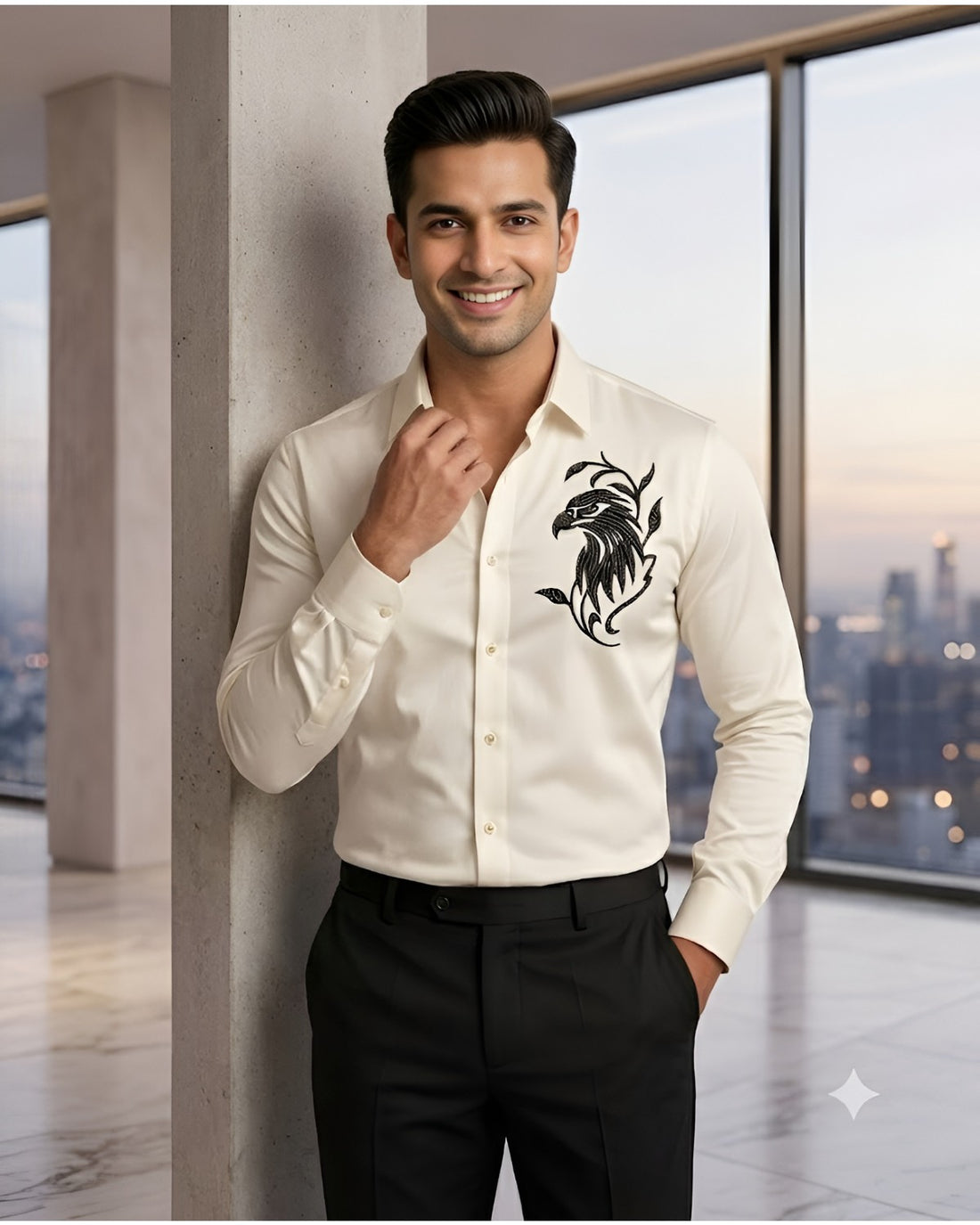 Ivory Falcon Embroidered Shirt