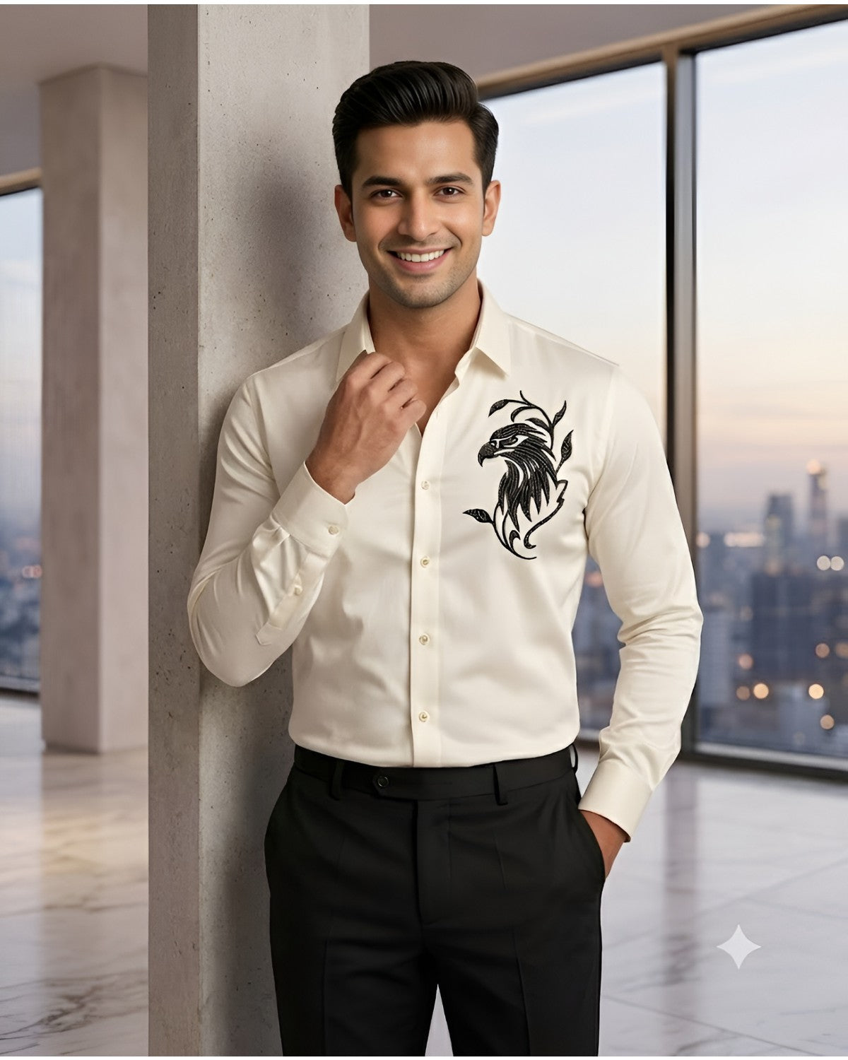Ivory Falcon Embroidered Shirt