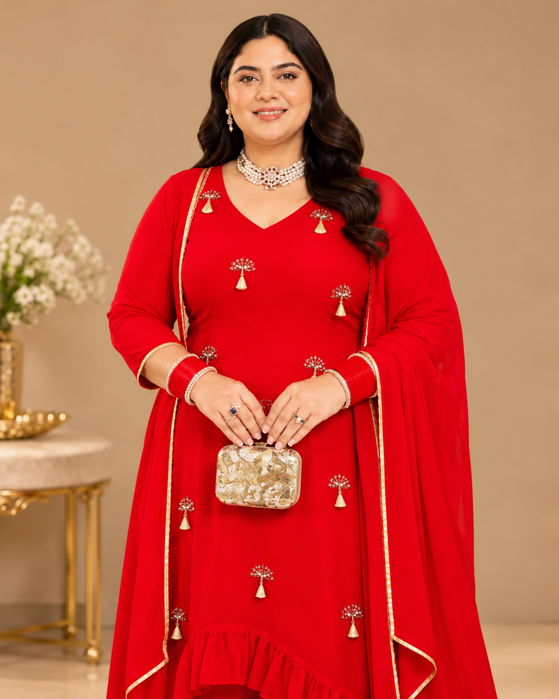 Scarlet Tassel Rhapsody Palazzo Suit