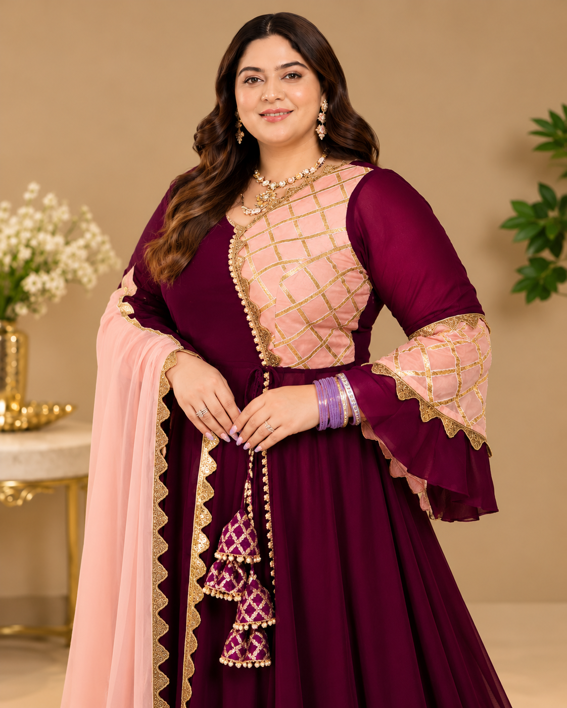 Royal Lattice Wine Suit Set