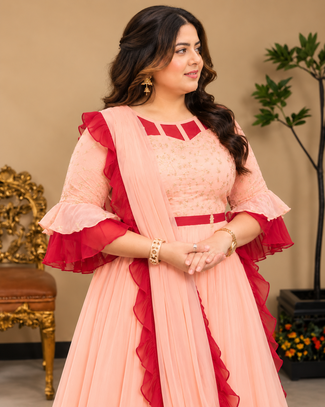 Blush Reverie Contrast Anarkali Gown