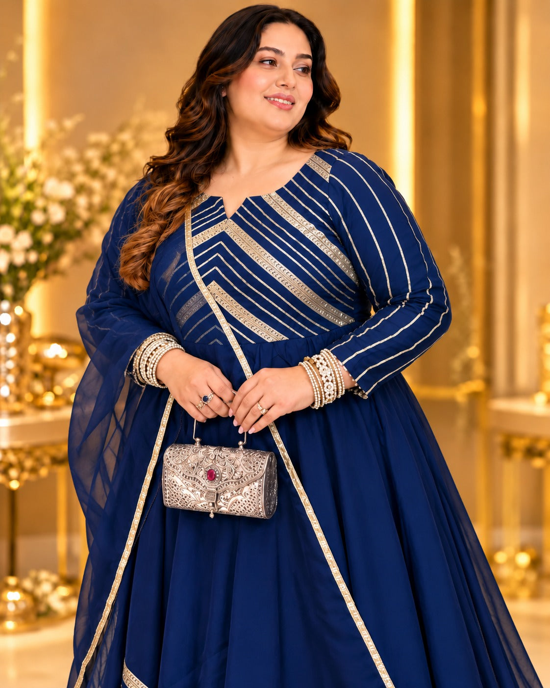 Midnight Geometry Navy Blue Anarkali Suit