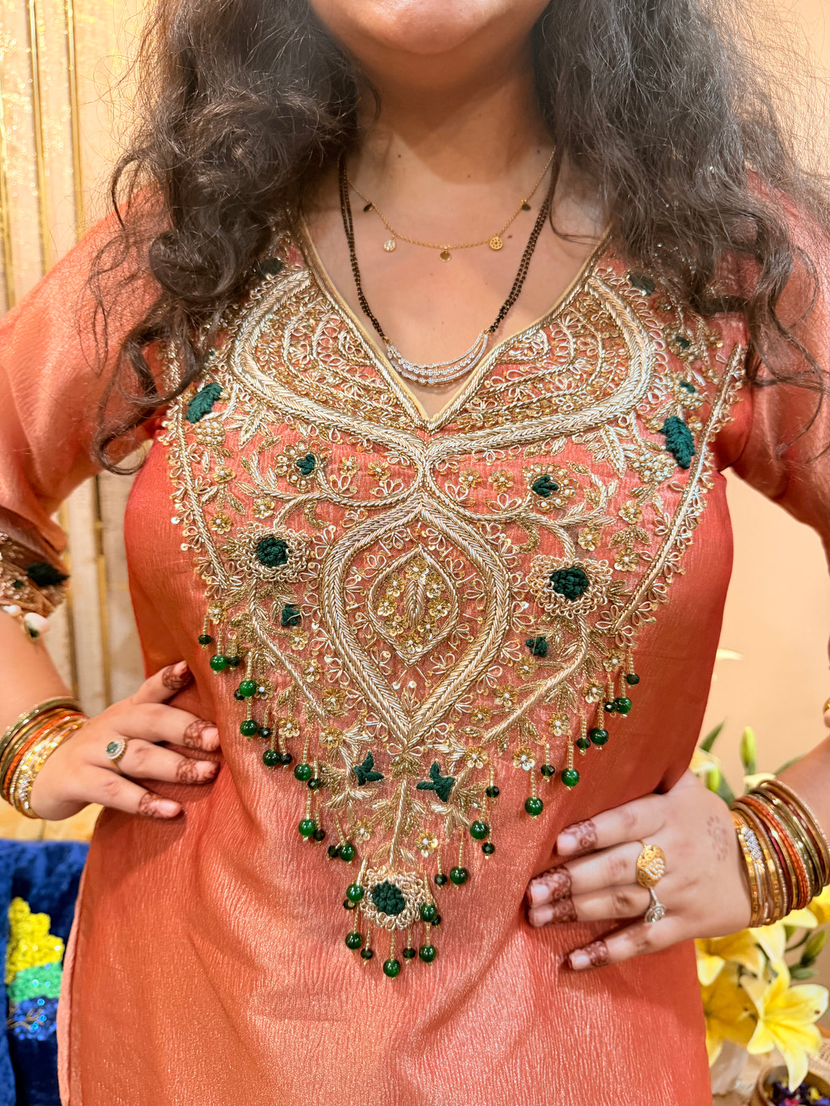 Gilded Gulmohar Coral Garara Set