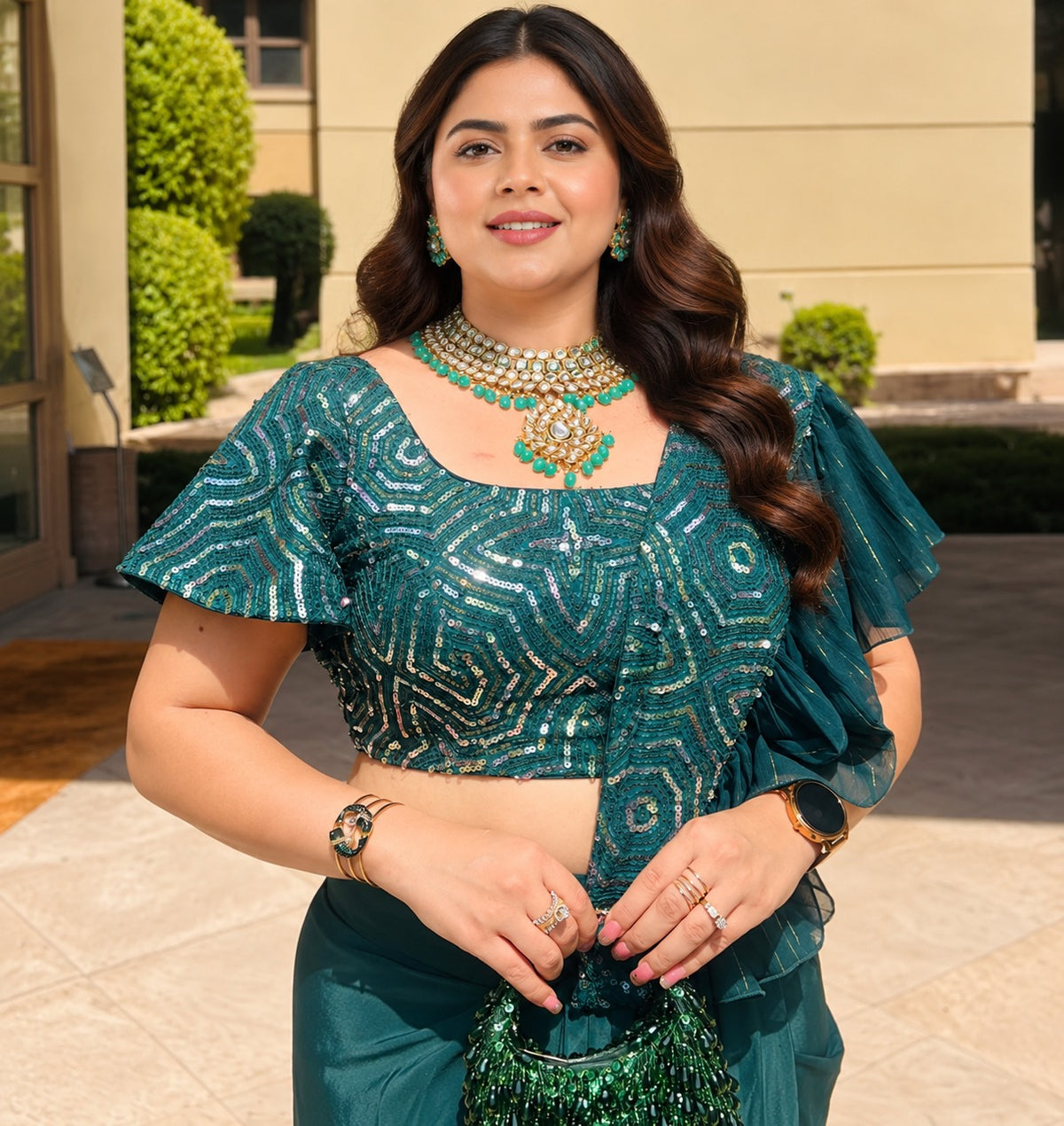Emerald Rhapsody Forest Green Saree