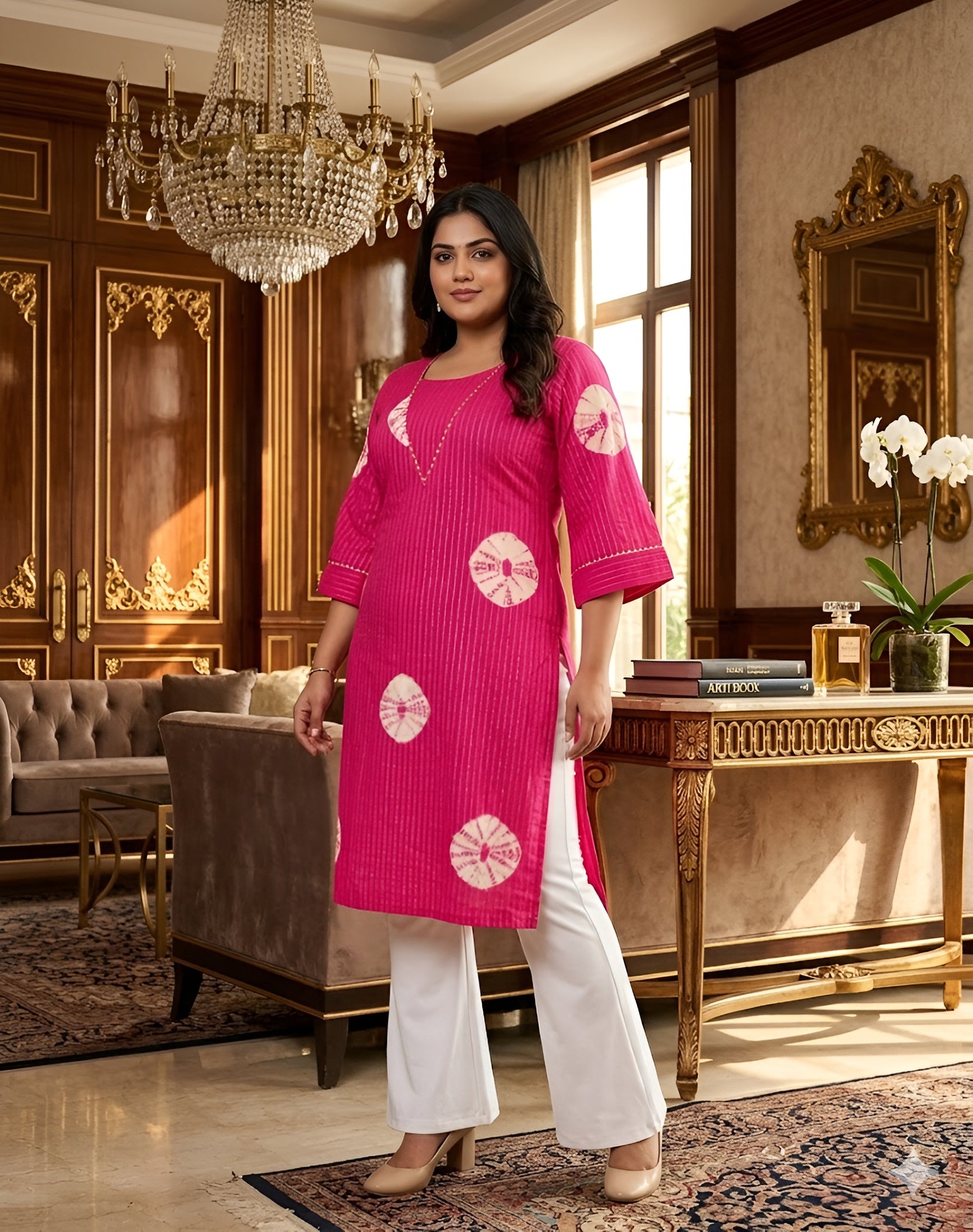 Pink Batik Lurex cotton Kurti