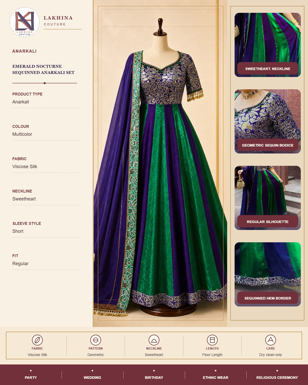 Emerald Nocturne Sequinned Anarkali Set