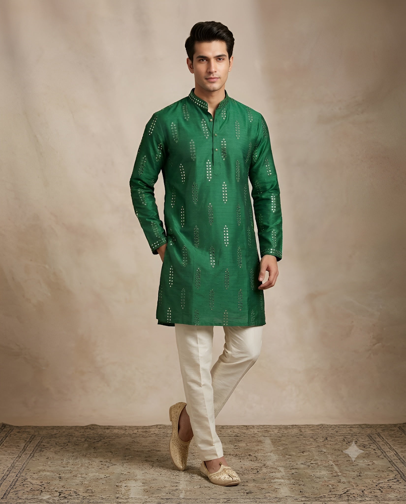 Emerald Mirrorwork Men’s Kurta