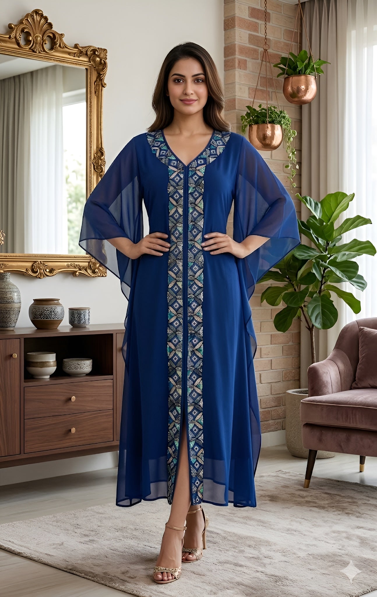 Navy Blue Embroidered Kaftaan