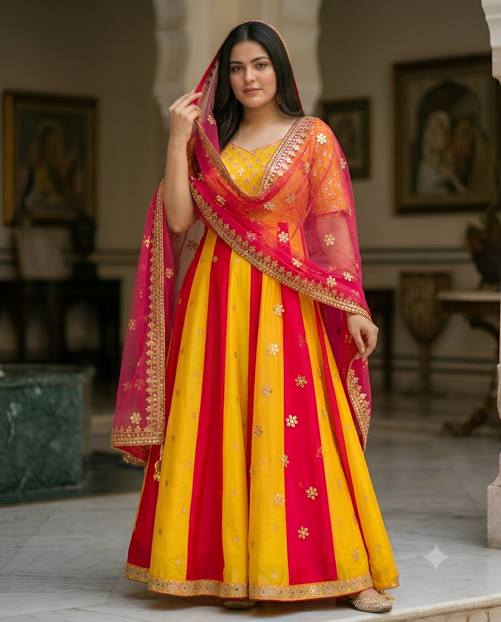 Yellow Pink Georgette Anarkali
