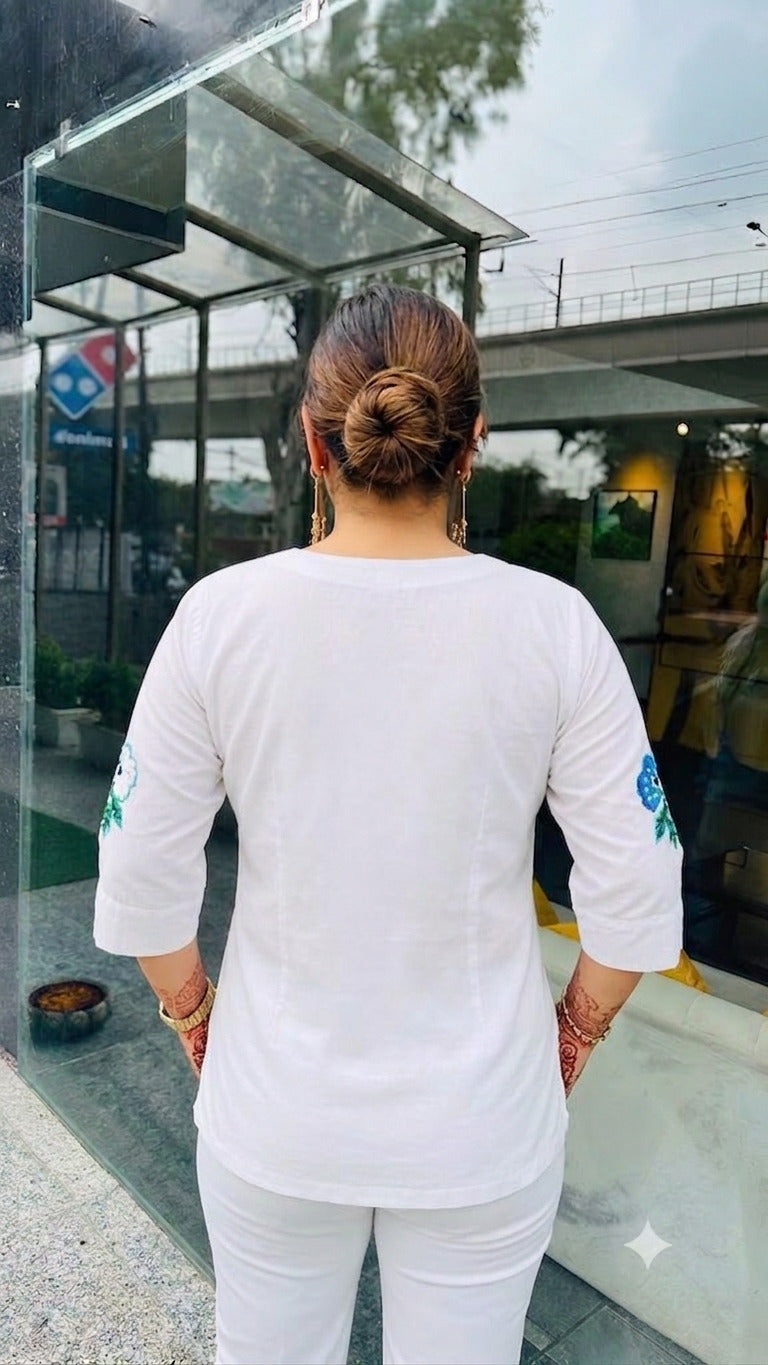 White Cotton Emb Top