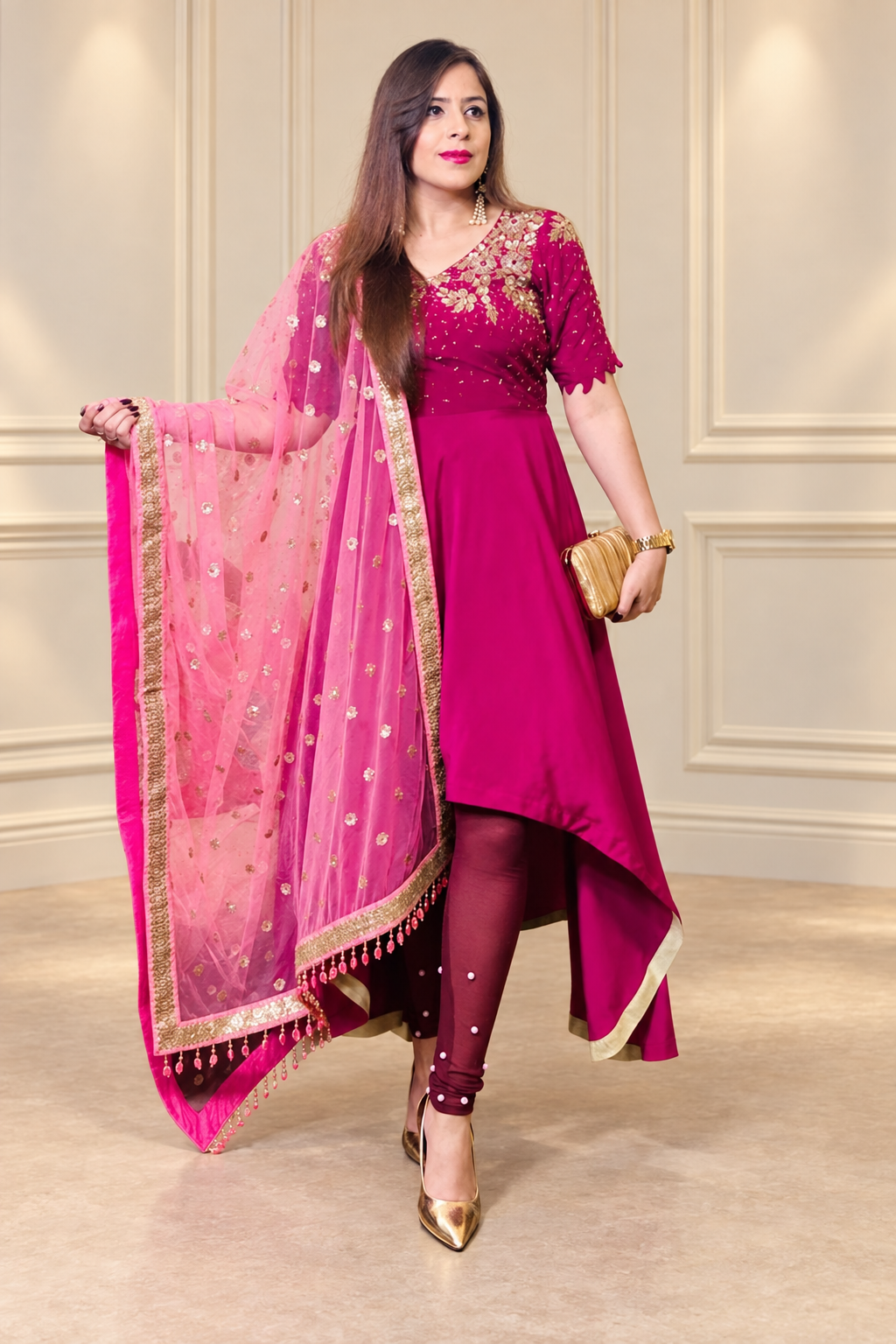 Wine Glossy Suit