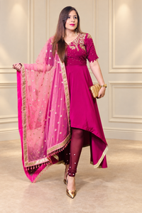 Wine Glossy Suit