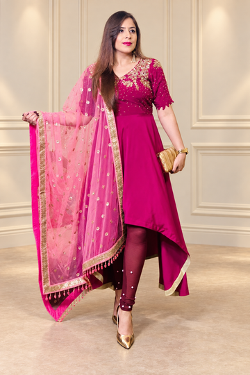Wine Glossy Suit