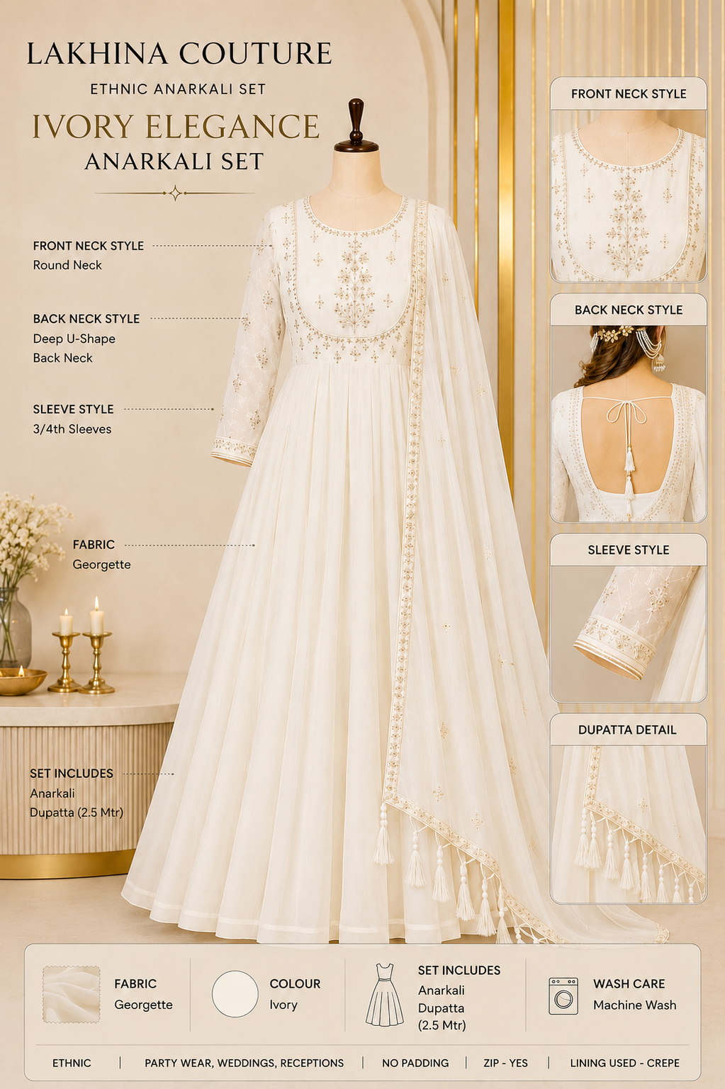 Ivory Grace Anarkali Set | Lakhina Couture - Look 3