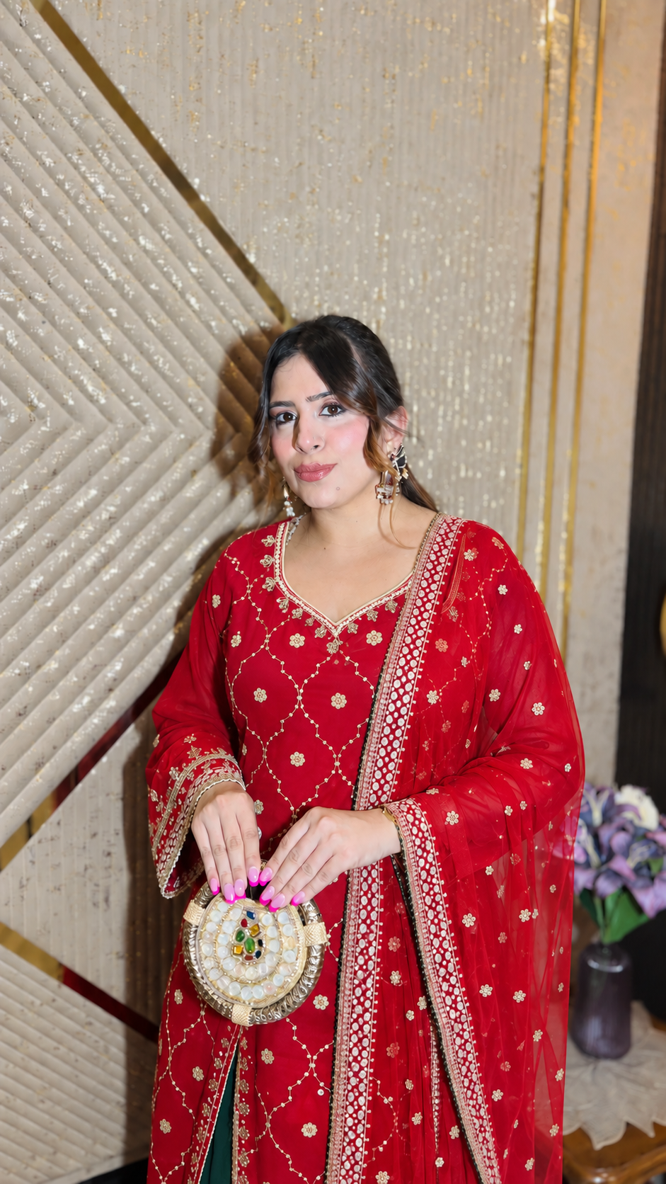 Crimson Jharokha Red Festive Suit