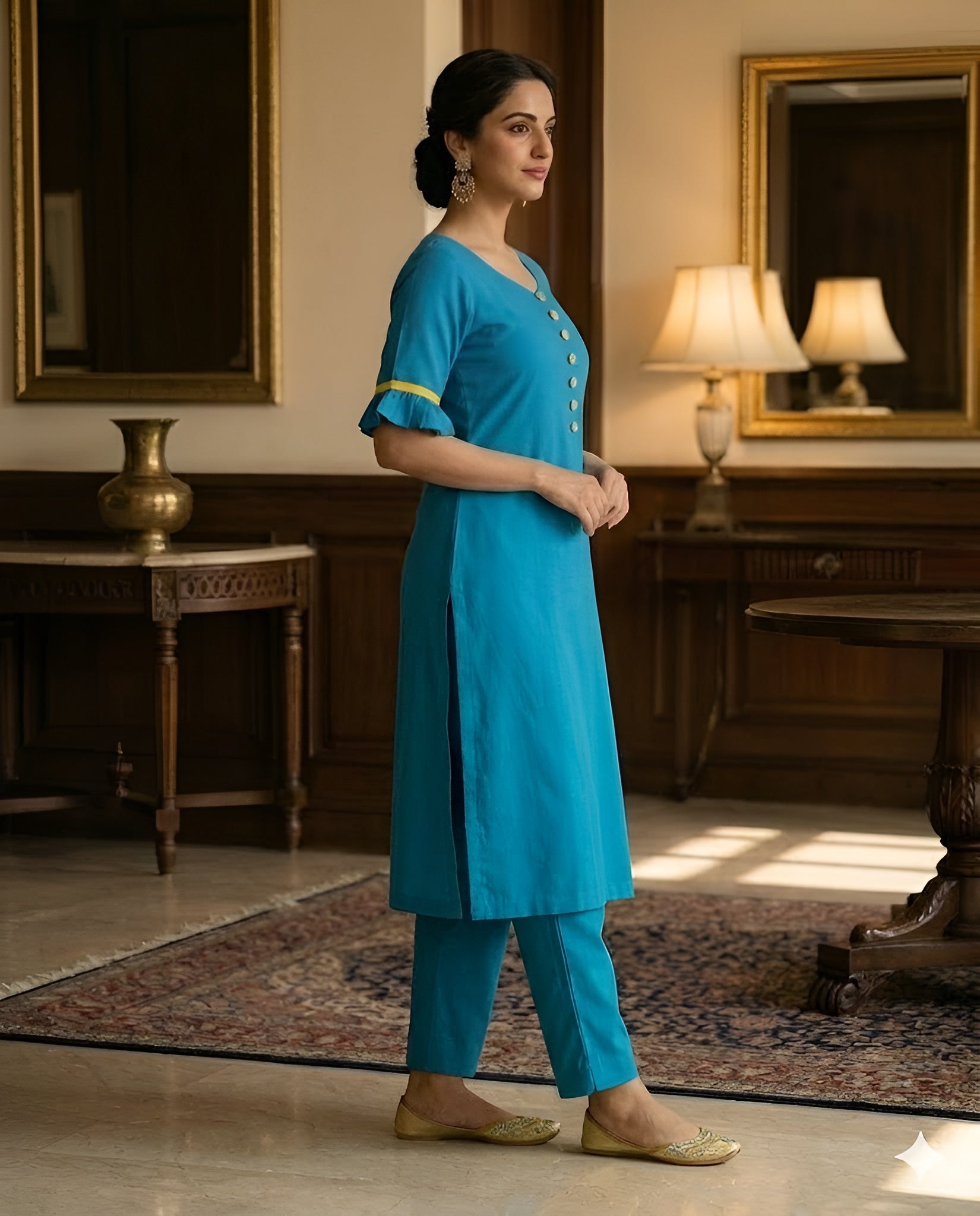 Turquoise Yellow Flower Suit