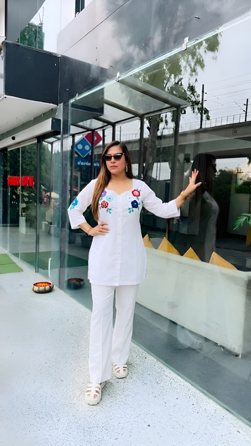 White Cotton Emb Top