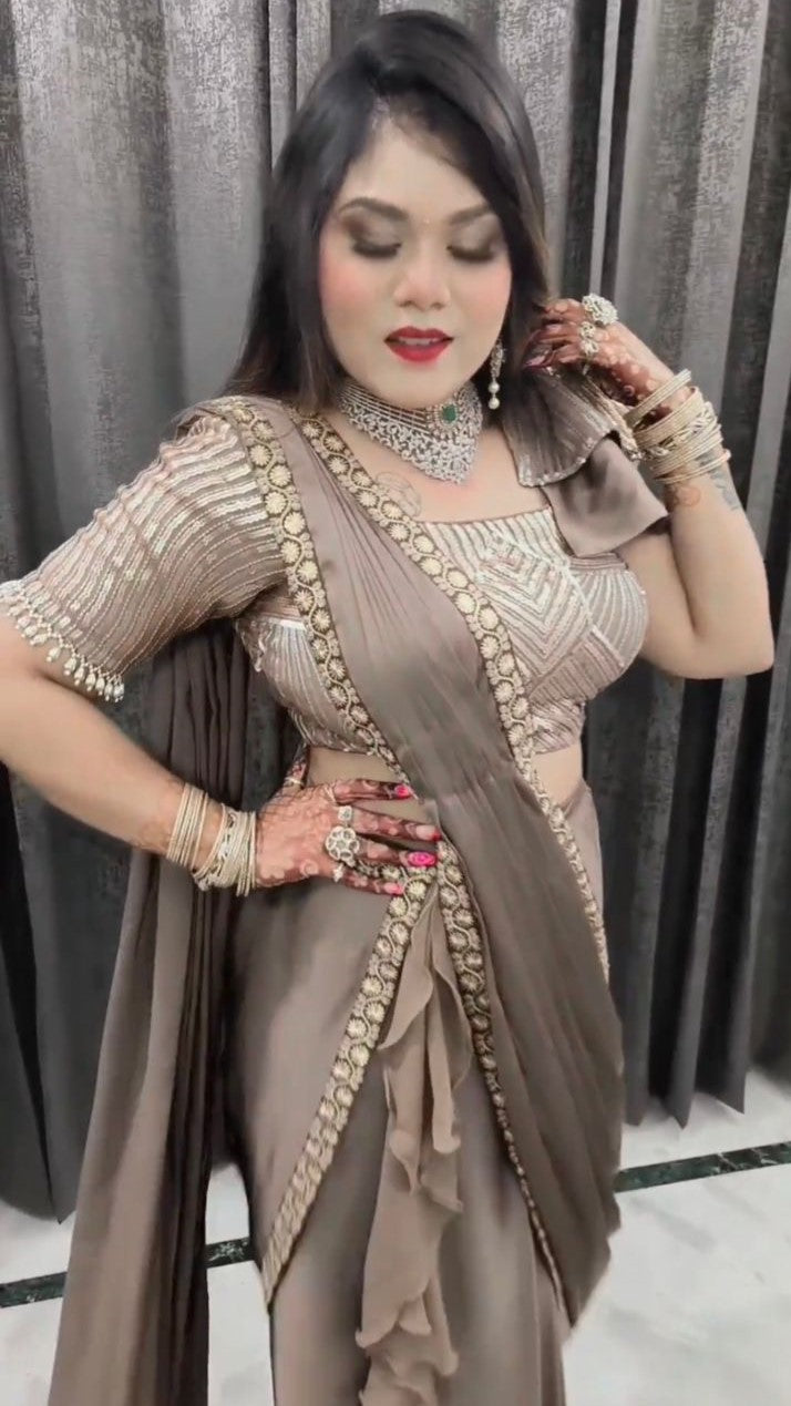 Brown Slit Drape Saree