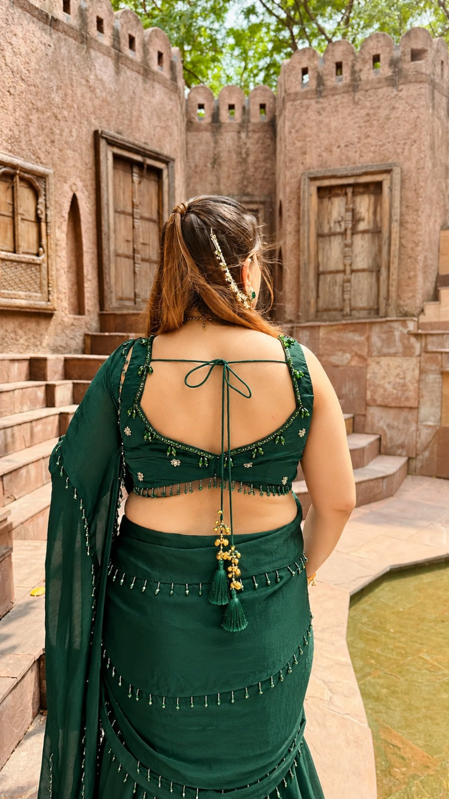 Emerald Cascade Green Shimmer Saree