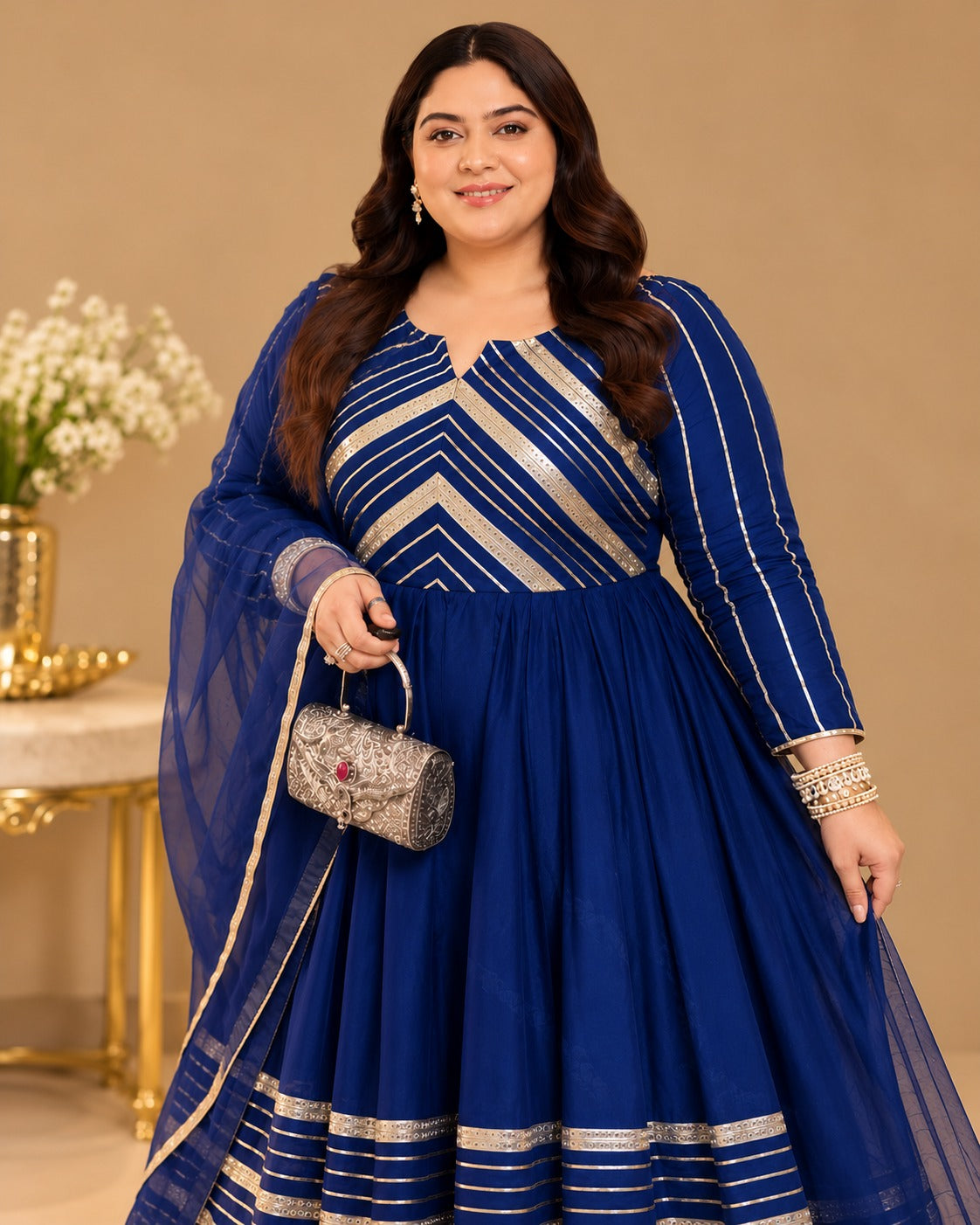 Midnight Geometry Navy Blue Anarkali Suit