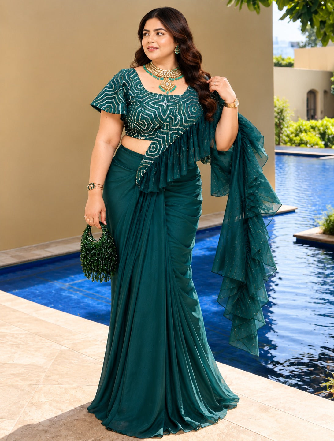 Emerald Rhapsody Forest Green Saree