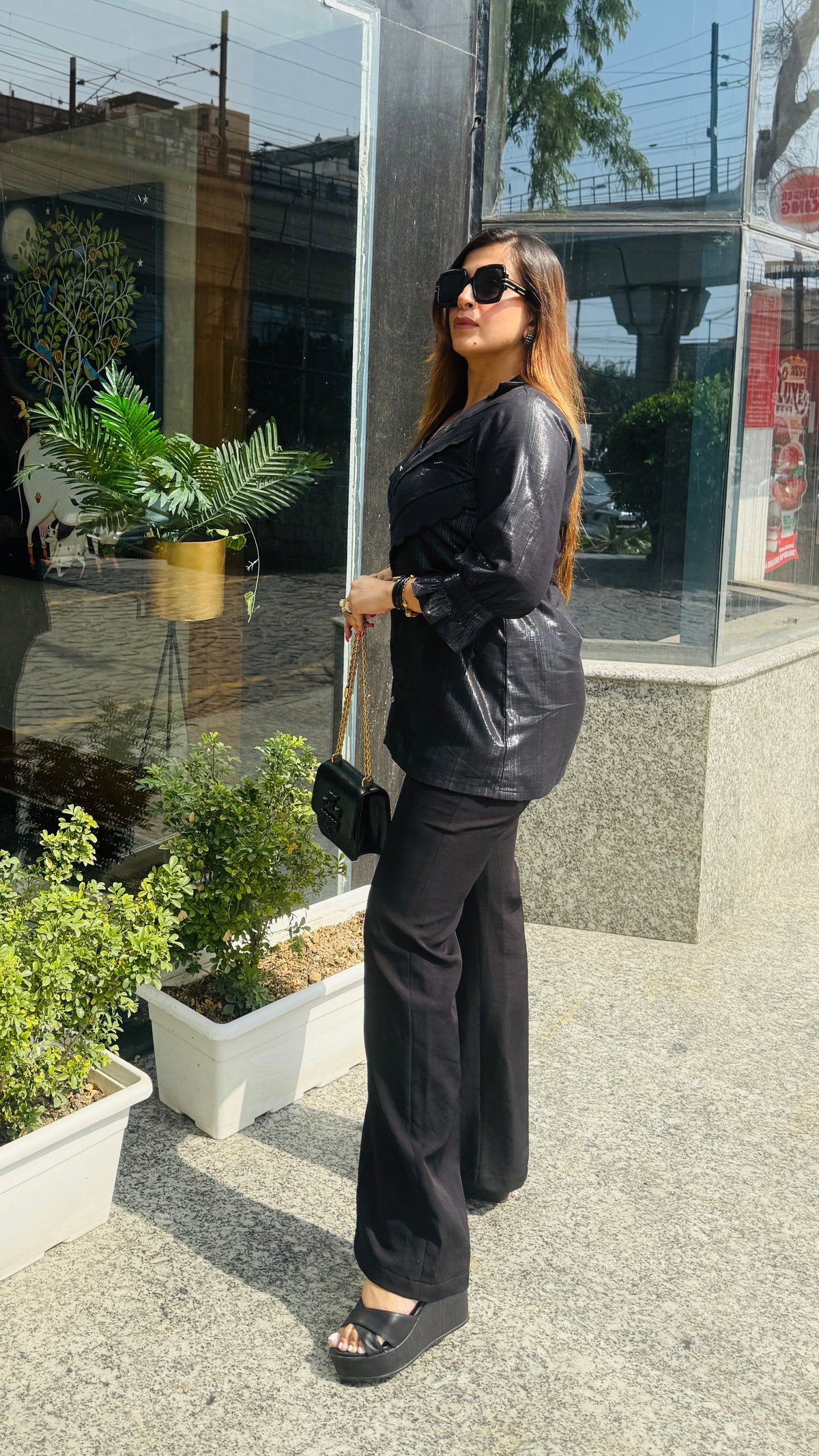 Black Shimmer Linen top