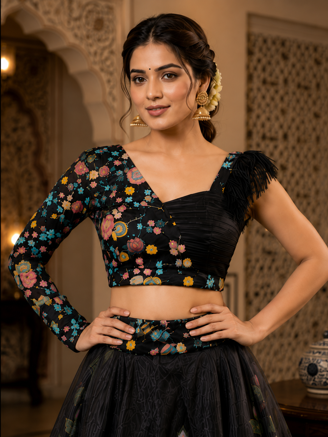Black Organza Lehenga