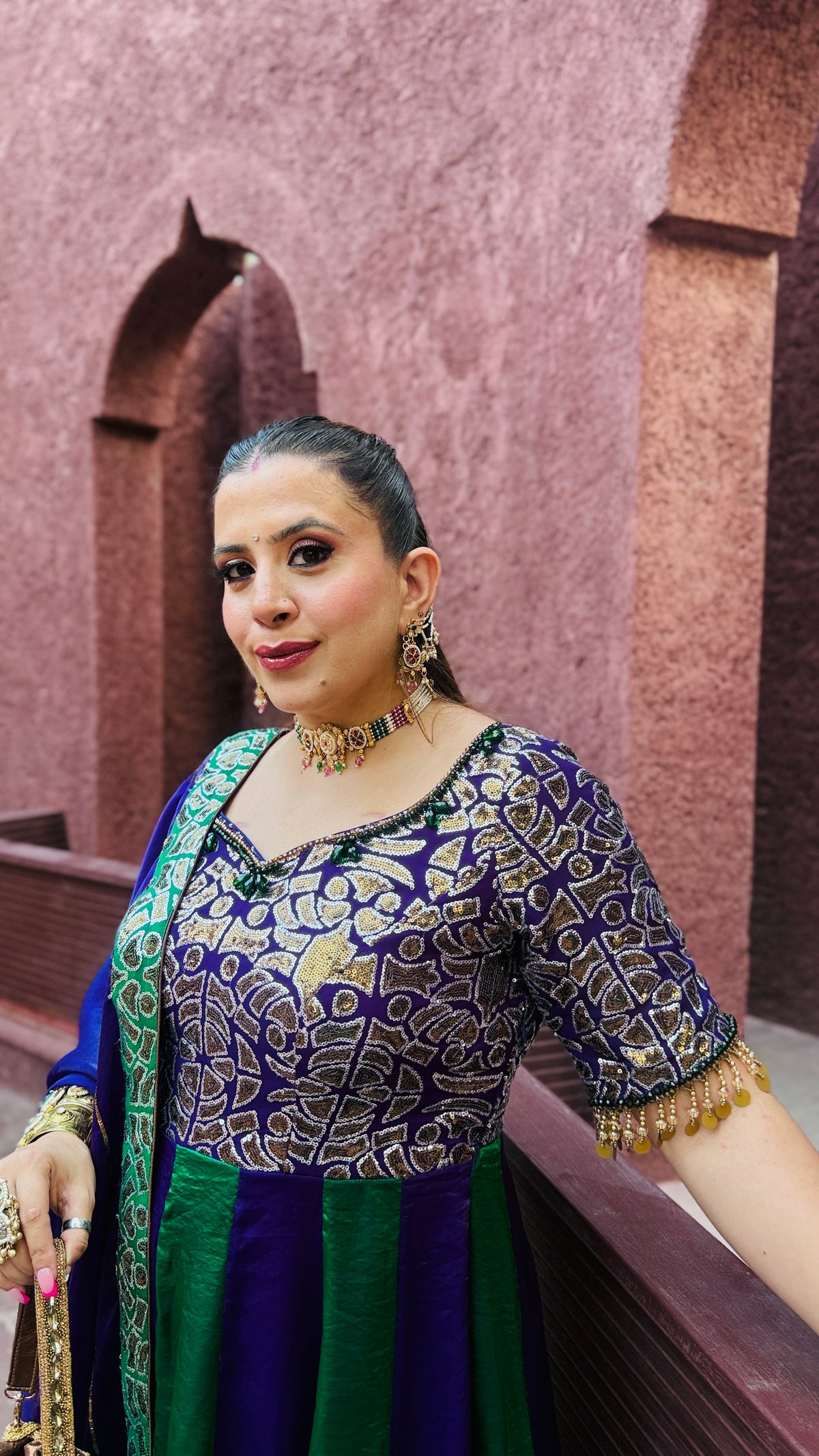 Emerald Nocturne Sequinned Anarkali Set