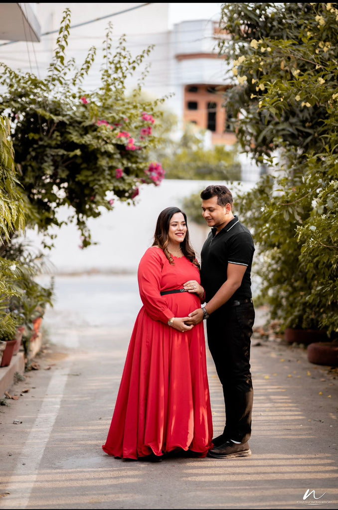 Red Crepe Maternity Gown