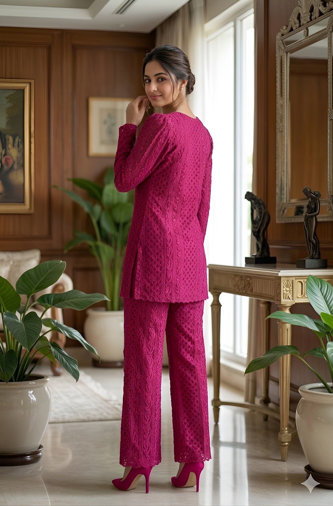 Wine Chikankari Co-Ord Set