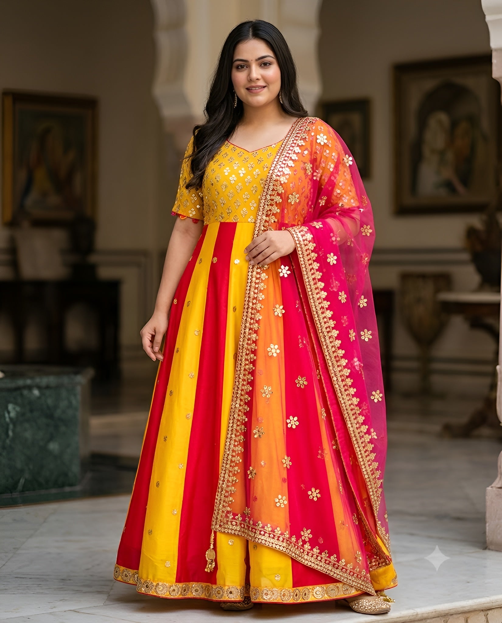 Yellow Pink Georgette Anarkali