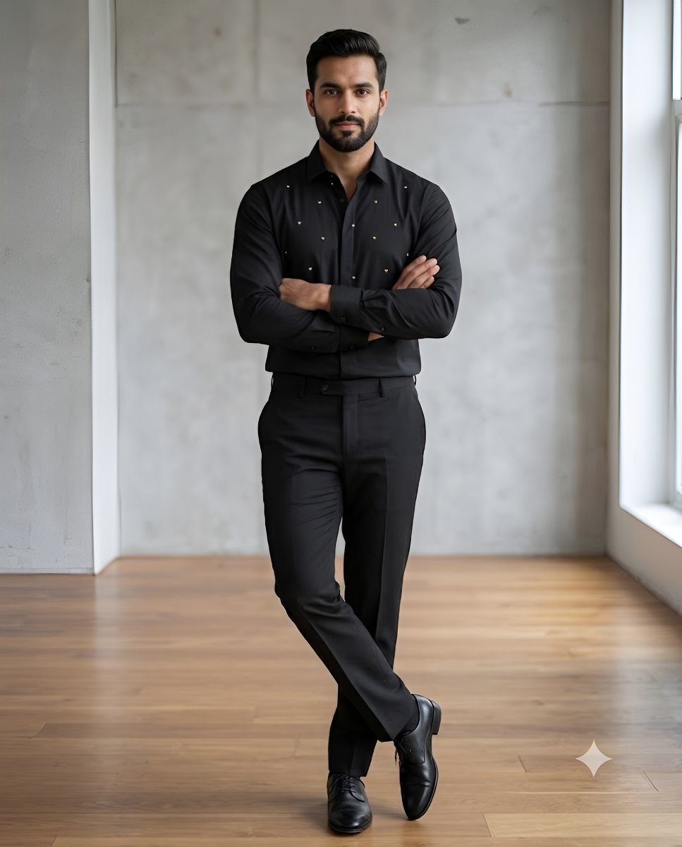 Midnight Charm Black Embroidered Shirt