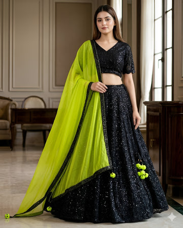 Black Phulkari Lehanga