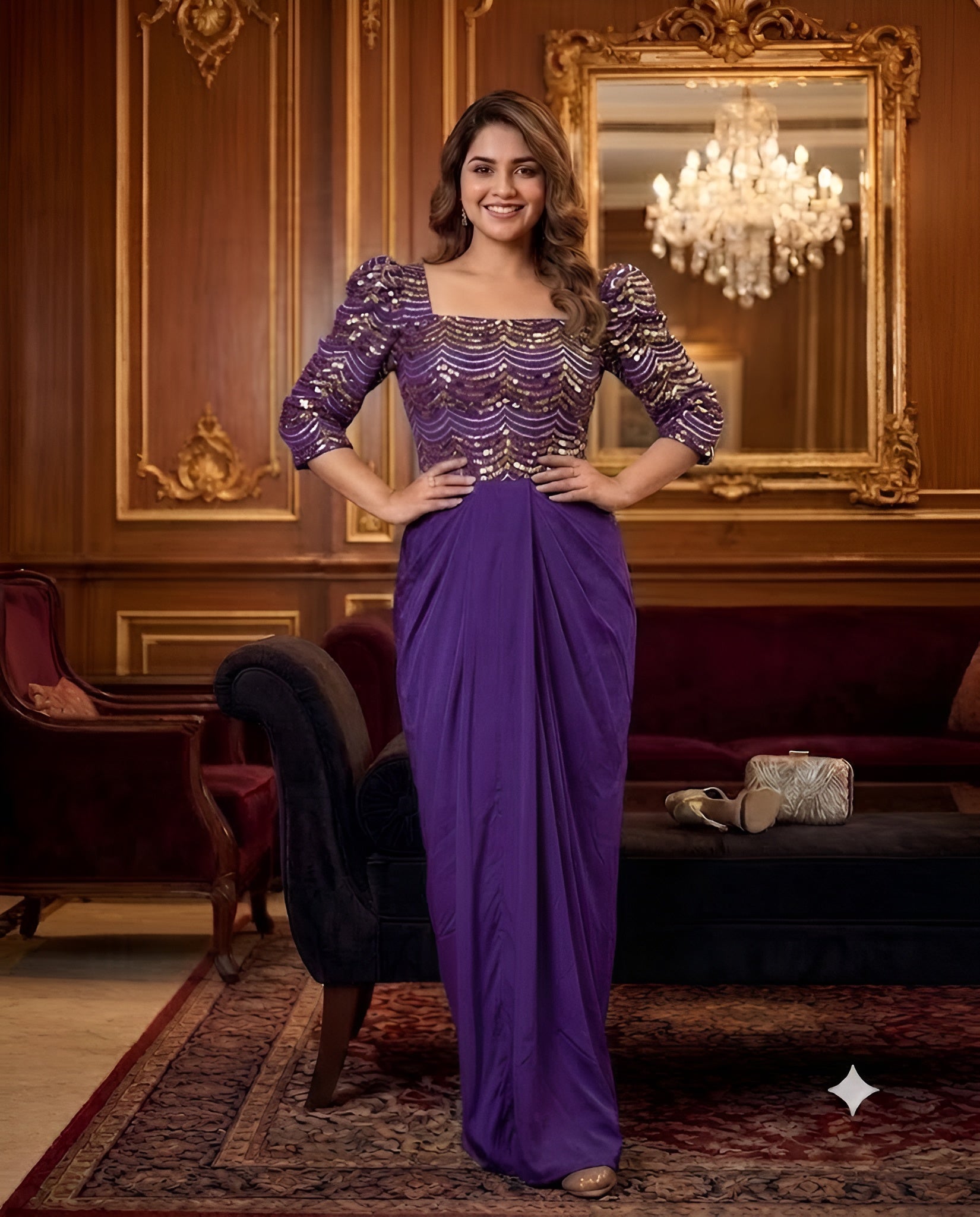 Peacock Blue Embroidery Drape
