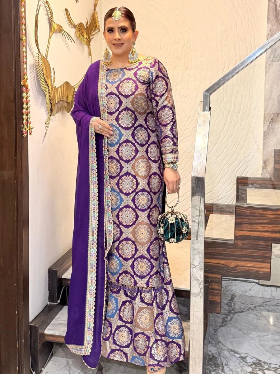 Purple Banarasi Silk Suit