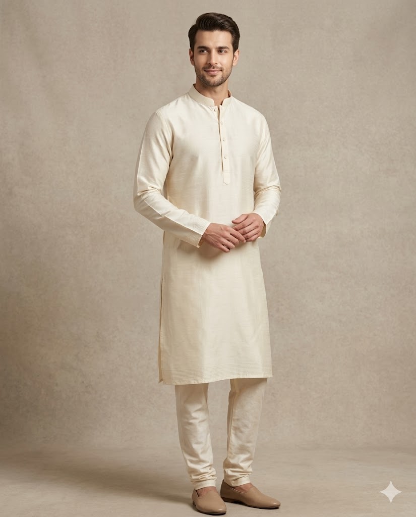 Cream Kurta with Designer Waistcoat