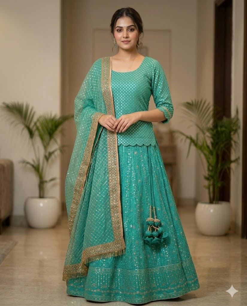 Teal Green Lehenga