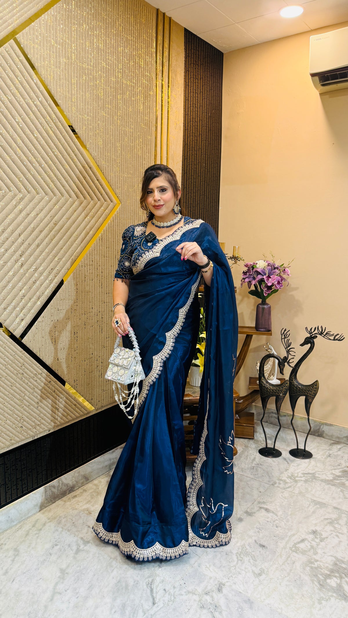 Mafia Blue Organza Saree
