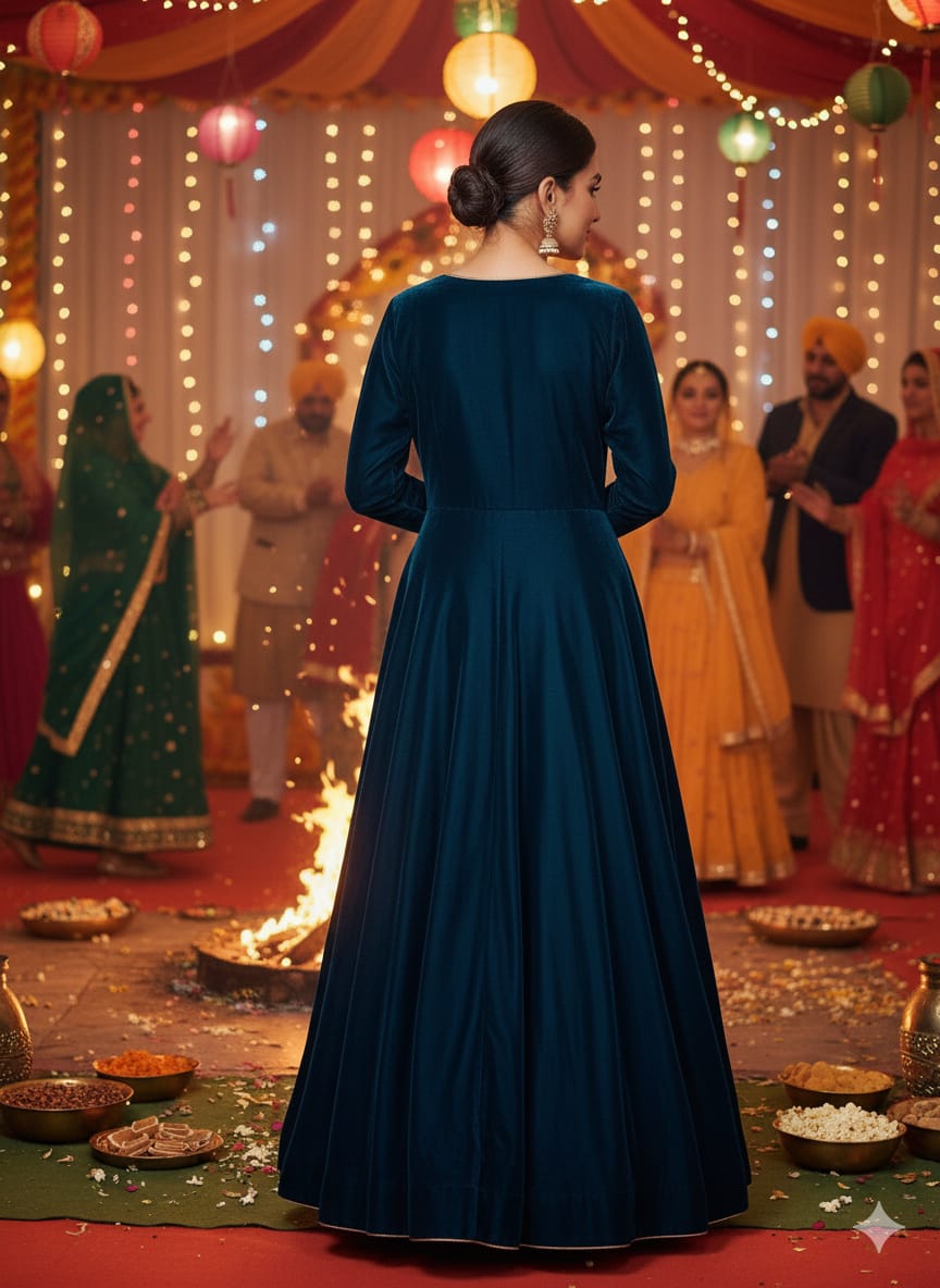 Peacock Blue Velvet Anarkali