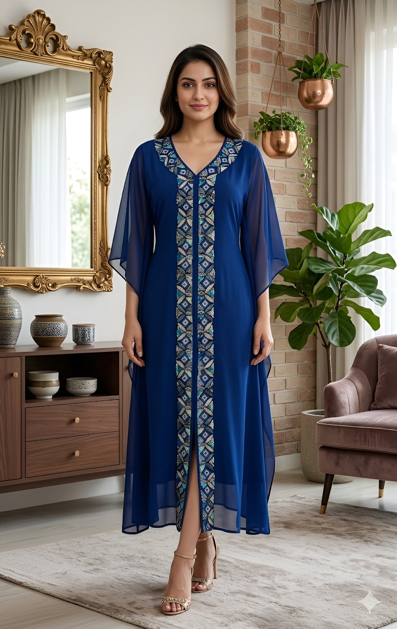 Navy Blue Embroidered Kaftaan