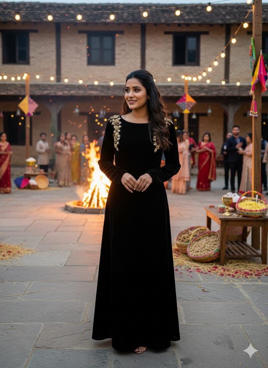 Black Velvet Embroidered gown