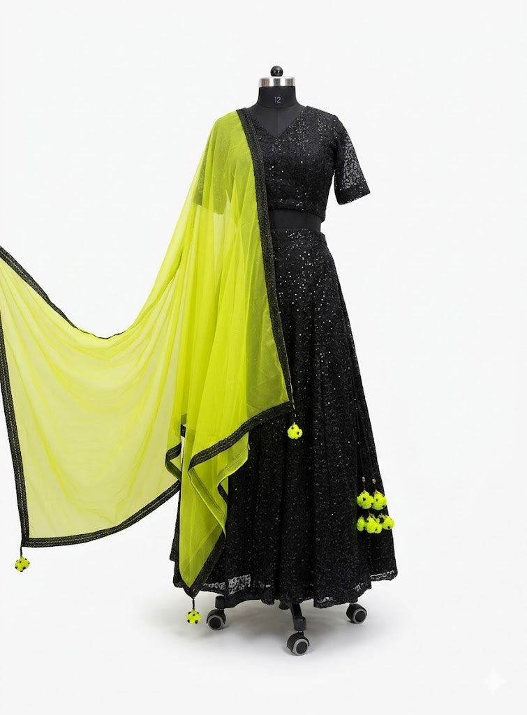 Black Phulkari Lehanga