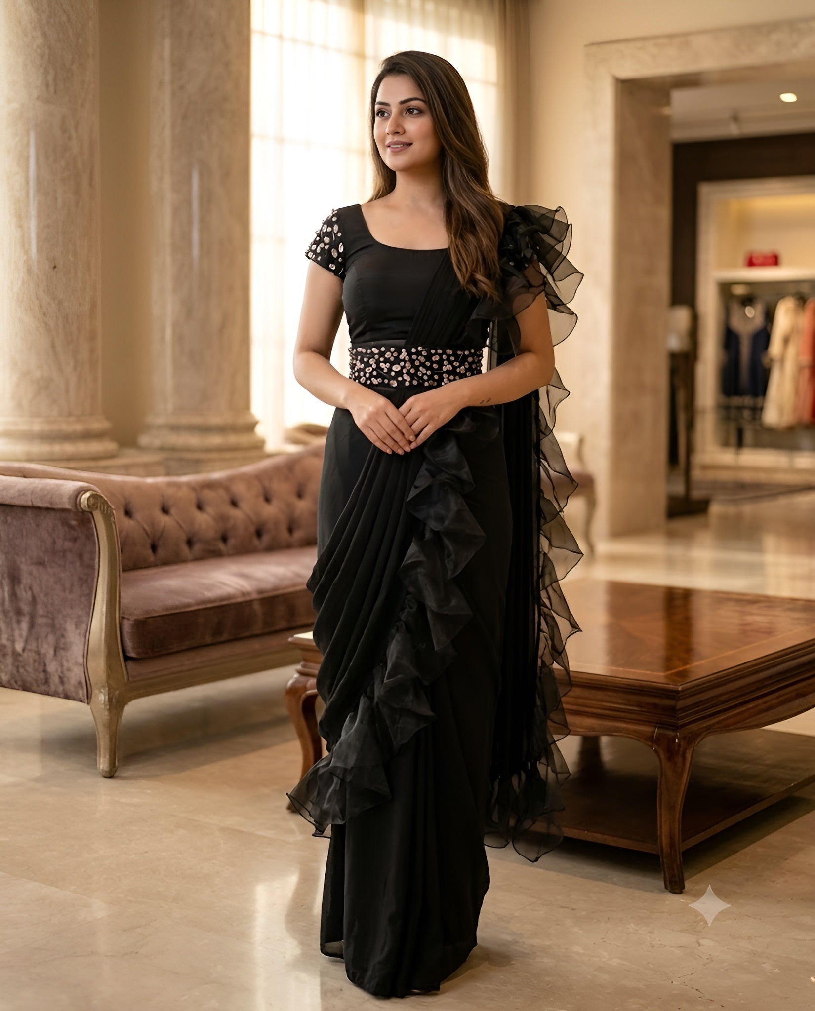 Black Stone Work Saree