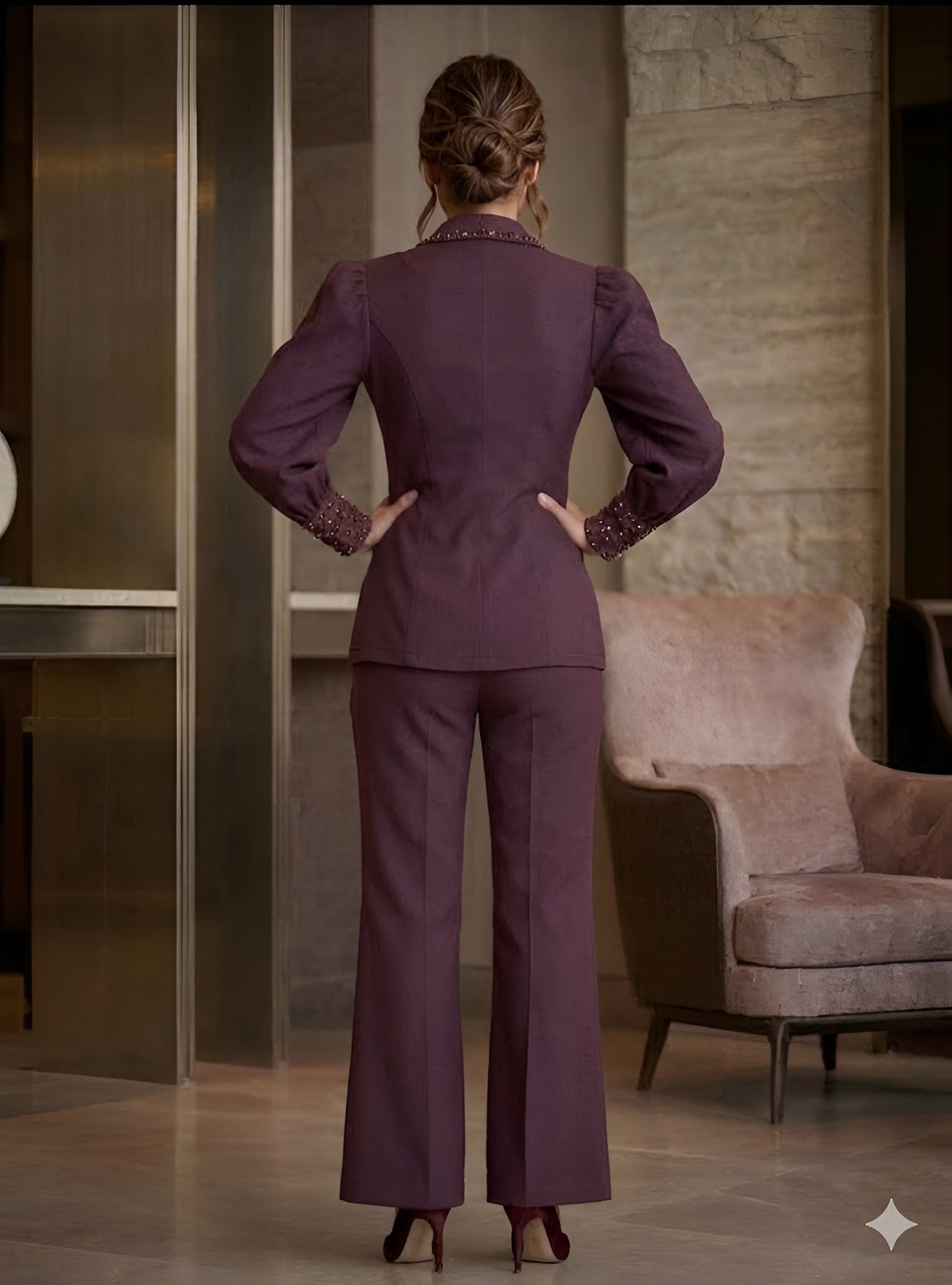 Wine Embroidered Formal Co-Ord