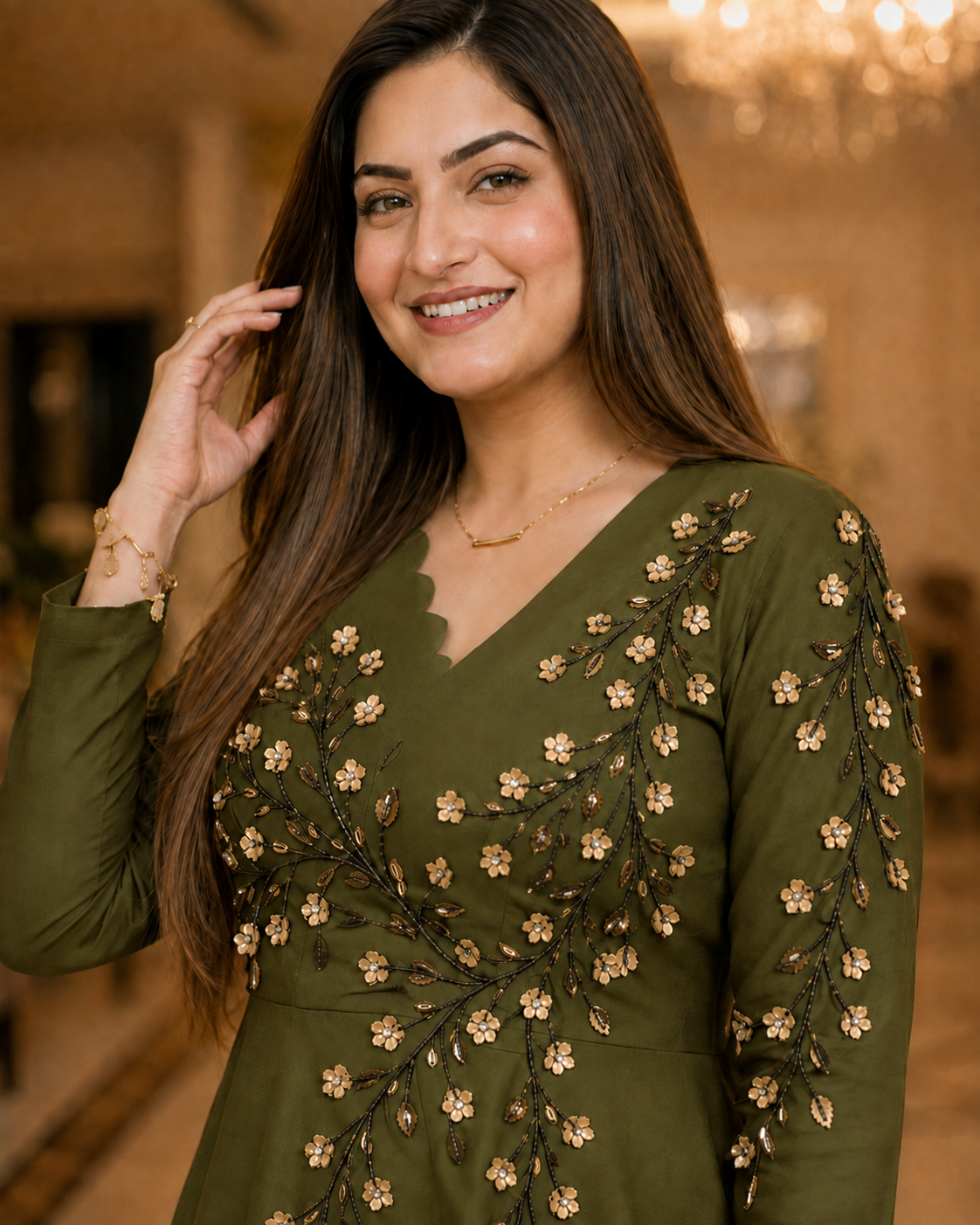 Olive Embroidered Garara Suit