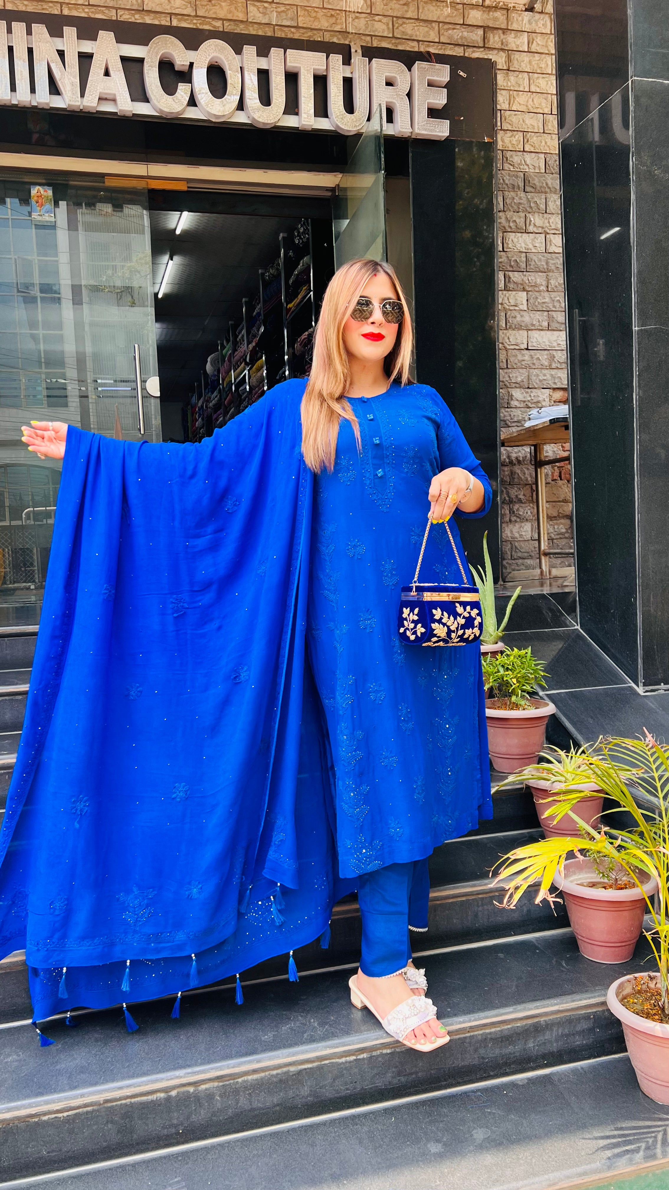 Pure Chikankari Royal Blue Suit