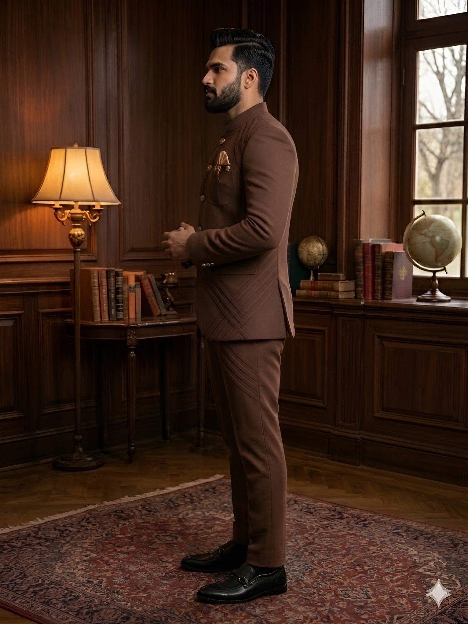 Brown Royal Bandhgala Suit Set